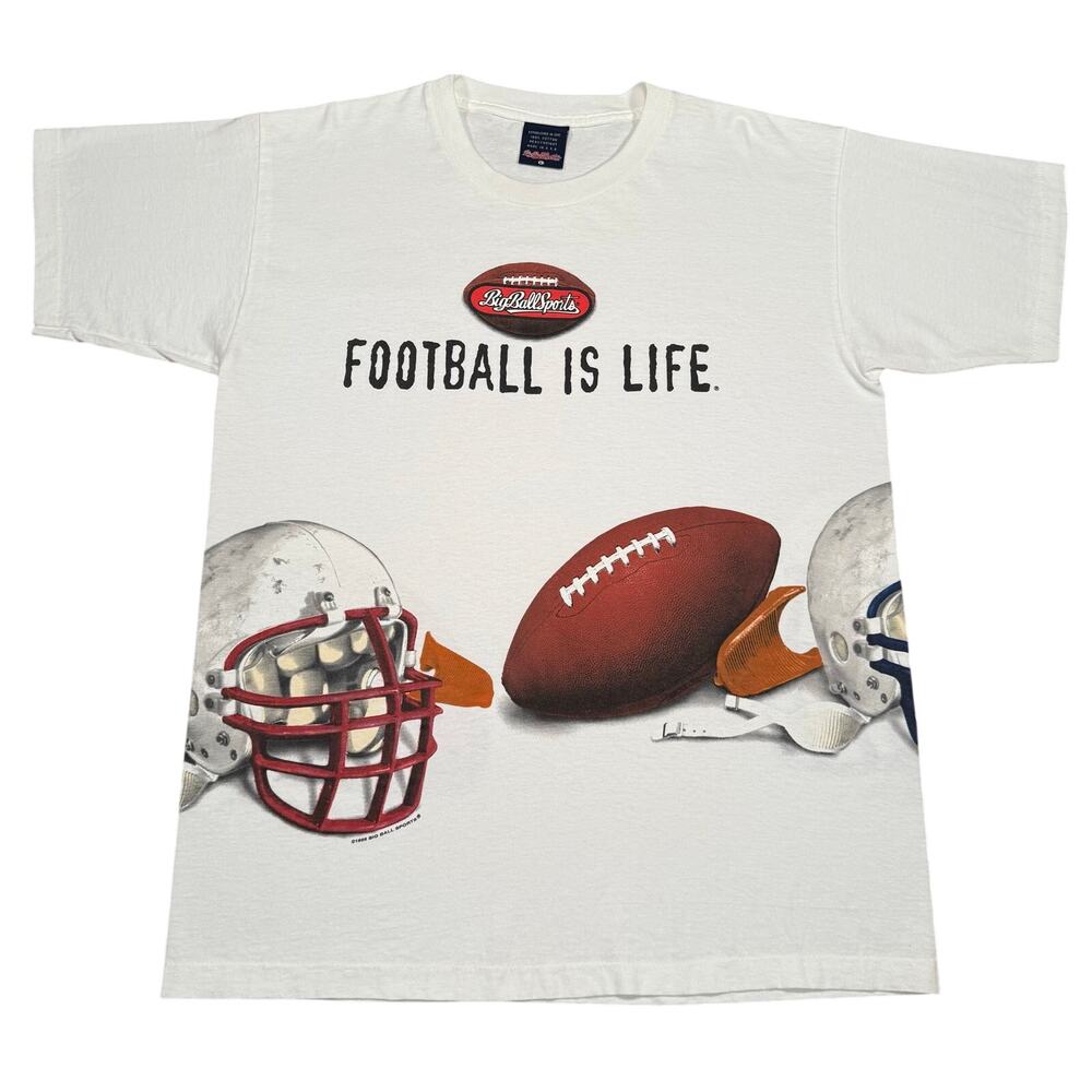 Vintage Football is Life Big Ball Sports All Over Print USA 90s Shirt Sz Large